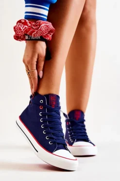Big Star Shoes Trampki Damskie Wysokie|Trampki Damskie Big Star*Wysokie Trampki Big Star JJ274125 Granatowe