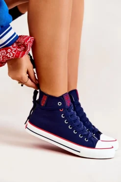 Big Star Shoes Trampki Damskie Wysokie|Trampki Damskie Big Star*Wysokie Trampki Big Star JJ274125 Granatowe