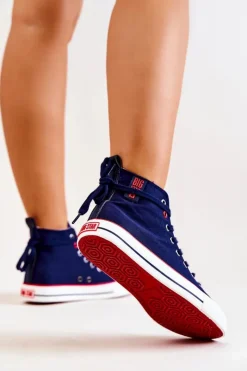 Big Star Shoes Trampki Damskie Wysokie|Trampki Damskie Big Star*Wysokie Trampki Big Star JJ274125 Granatowe
