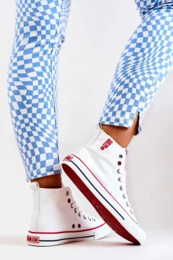 Big Star Shoes Trampki Damskie Big Star|Trampki Damskie Wysokie*Wysokie Trampki Big Star JJ274127 Białe Biały