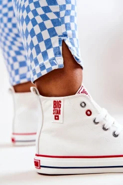 Big Star Shoes Trampki Damskie Big Star|Trampki Damskie Wysokie*Wysokie Trampki Big Star JJ274127 Białe Biały