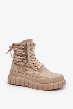 Boto Trampki Damskie Wysokie*Wysokie Trampki Damskie Na Masywnej Platformie Beżowe Wonise