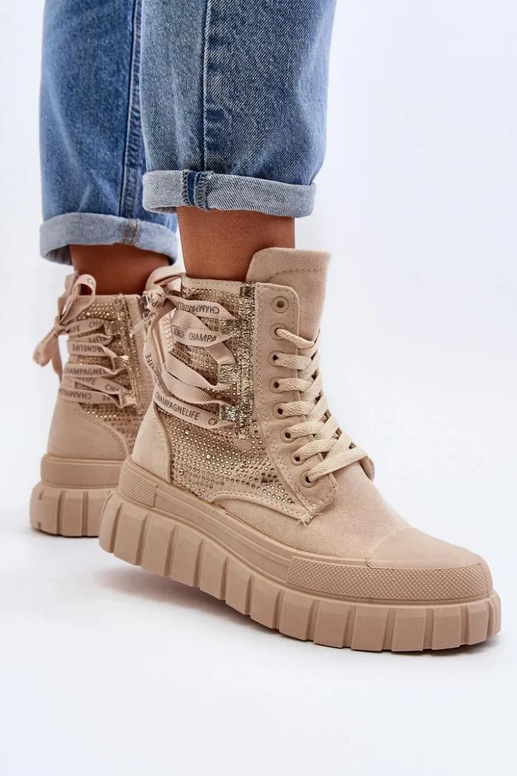 Boto Trampki Damskie Wysokie*Wysokie Trampki Damskie Na Masywnej Platformie Beżowe Wonise