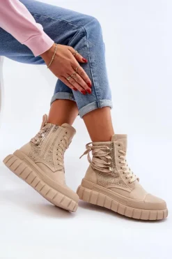 Boto Trampki Damskie Wysokie*Wysokie Trampki Damskie Na Masywnej Platformie Beżowe Wonise