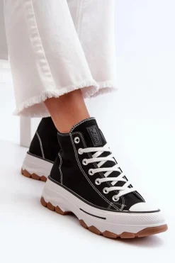 Damskie Evento Wysokie Trampki Damskie Na Platformie Czarne Valvia