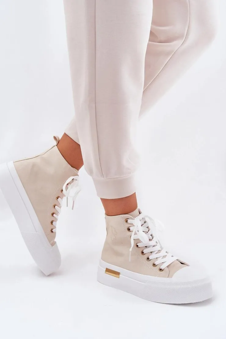 Damskie Boto Wysokie Trampki Damskie Na Platformie Beżowe Laviriona