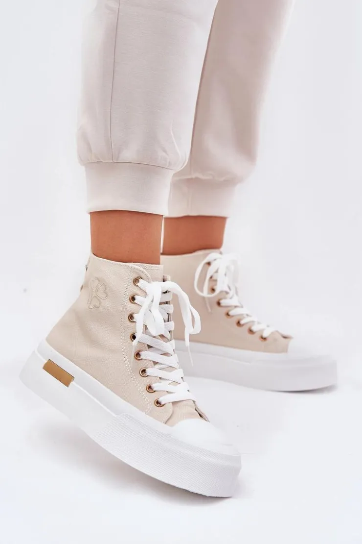 Damskie Boto Wysokie Trampki Damskie Na Platformie Beżowe Laviriona