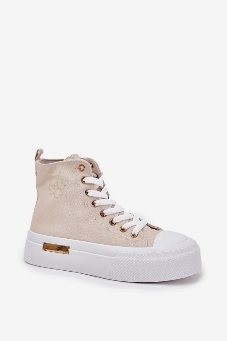 Damskie Boto Wysokie Trampki Damskie Na Platformie Beżowe Laviriona