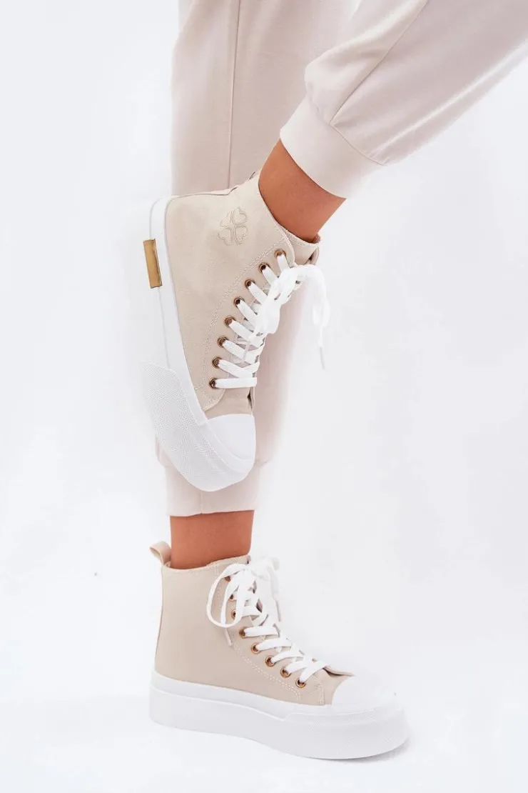 Damskie Boto Wysokie Trampki Damskie Na Platformie Beżowe Laviriona