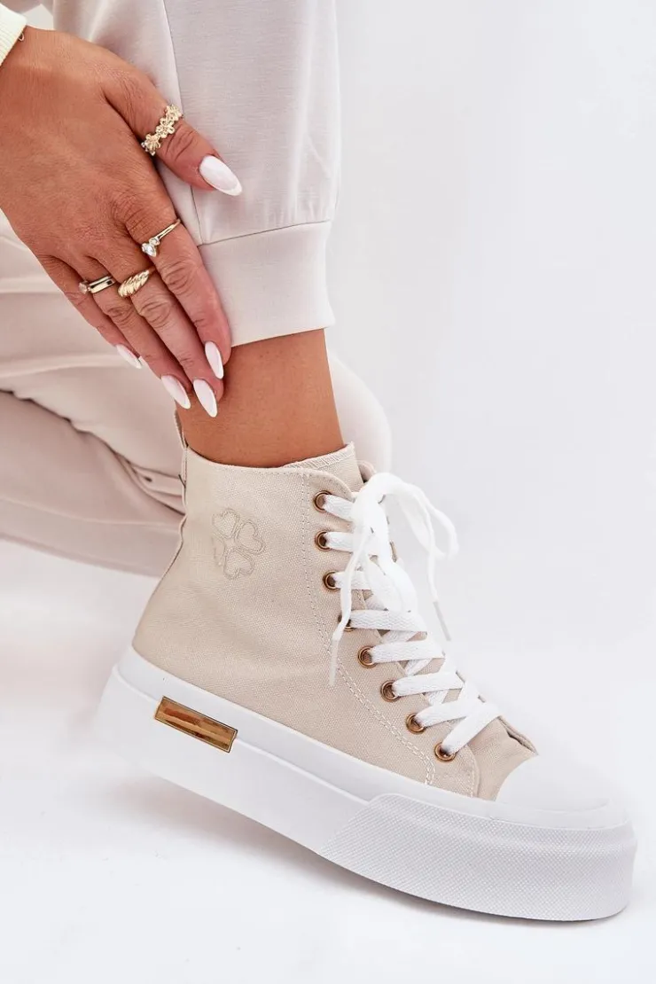 Damskie Boto Wysokie Trampki Damskie Na Platformie Beżowe Laviriona