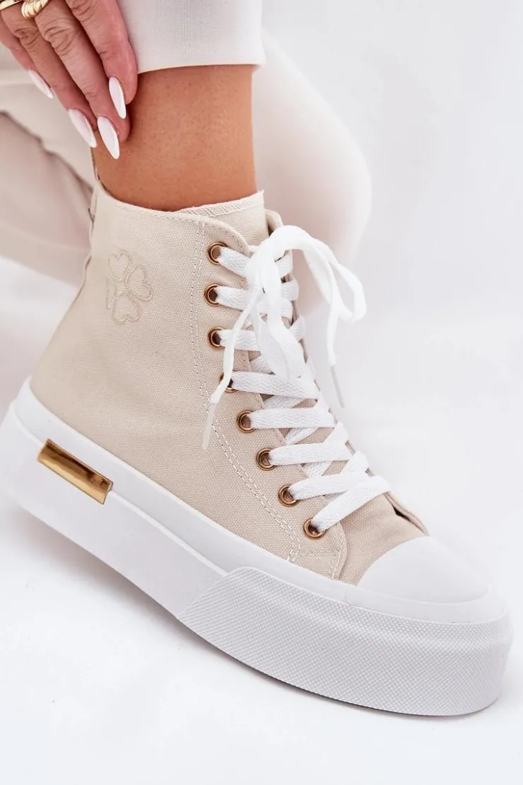 Damskie Boto Wysokie Trampki Damskie Na Platformie Beżowe Laviriona