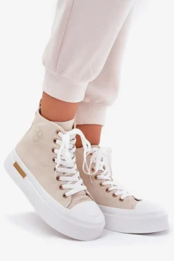 Damskie Boto Wysokie Trampki Damskie Na Platformie Beżowe Laviriona