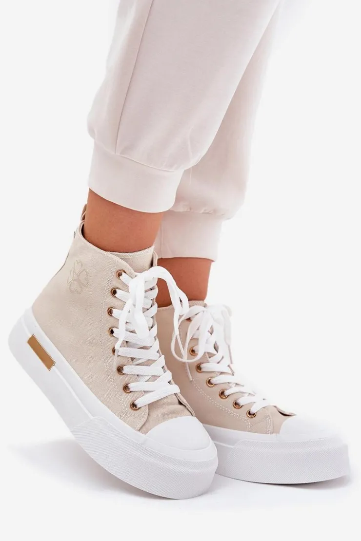 Damskie Boto Wysokie Trampki Damskie Na Platformie Beżowe Laviriona