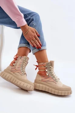 Boto Trampki Damskie Wysokie*Wysokie Trampki Damskie Na Masywnej Platformie Beżowe Kernia Beżowy