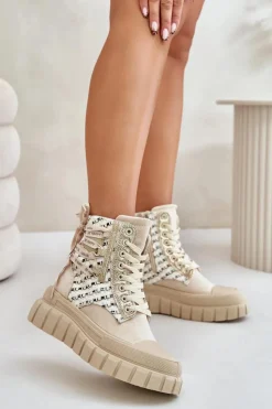 Boto Trampki Damskie Wysokie*Wysokie Trampki Damskie Na Masywnej Platformie Jasnobeżowe Kernia Beżowy