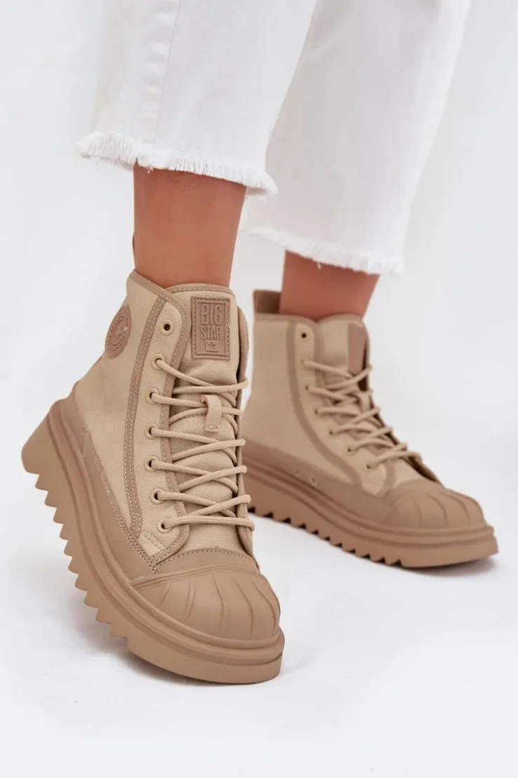 Outlet Big Star Shoes Wysokie Trampki Damskie Ocieplane Big Star OO274A356 Beżowe Beżowy