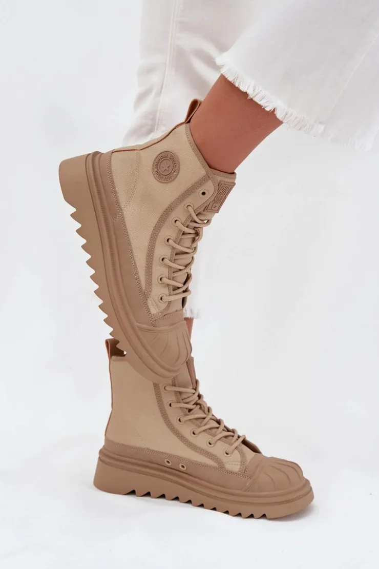 Outlet Big Star Shoes Wysokie Trampki Damskie Ocieplane Big Star OO274A356 Beżowe Beżowy