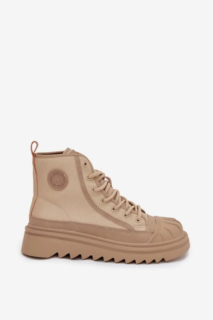 Outlet Big Star Shoes Wysokie Trampki Damskie Ocieplane Big Star OO274A356 Beżowe Beżowy