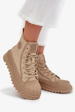 Outlet Big Star Shoes Wysokie Trampki Damskie Ocieplane Big Star OO274A356 Beżowe Beżowy