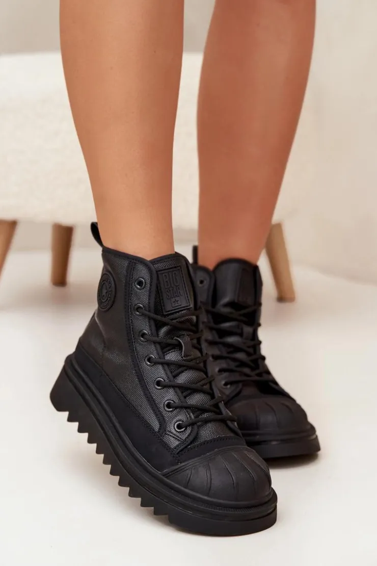 Damskie Big Star Shoes Wysokie Trampki Damskie Ocieplane Big Star OO274A355 Czarne