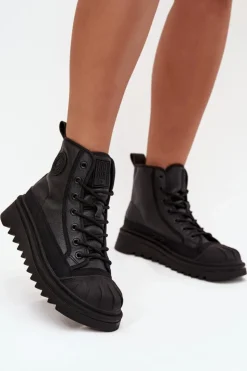 Damskie Big Star Shoes Wysokie Trampki Damskie Ocieplane Big Star OO274A355 Czarne