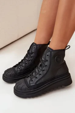 Damskie Big Star Shoes Wysokie Trampki Damskie Ocieplane Big Star OO274A355 Czarne