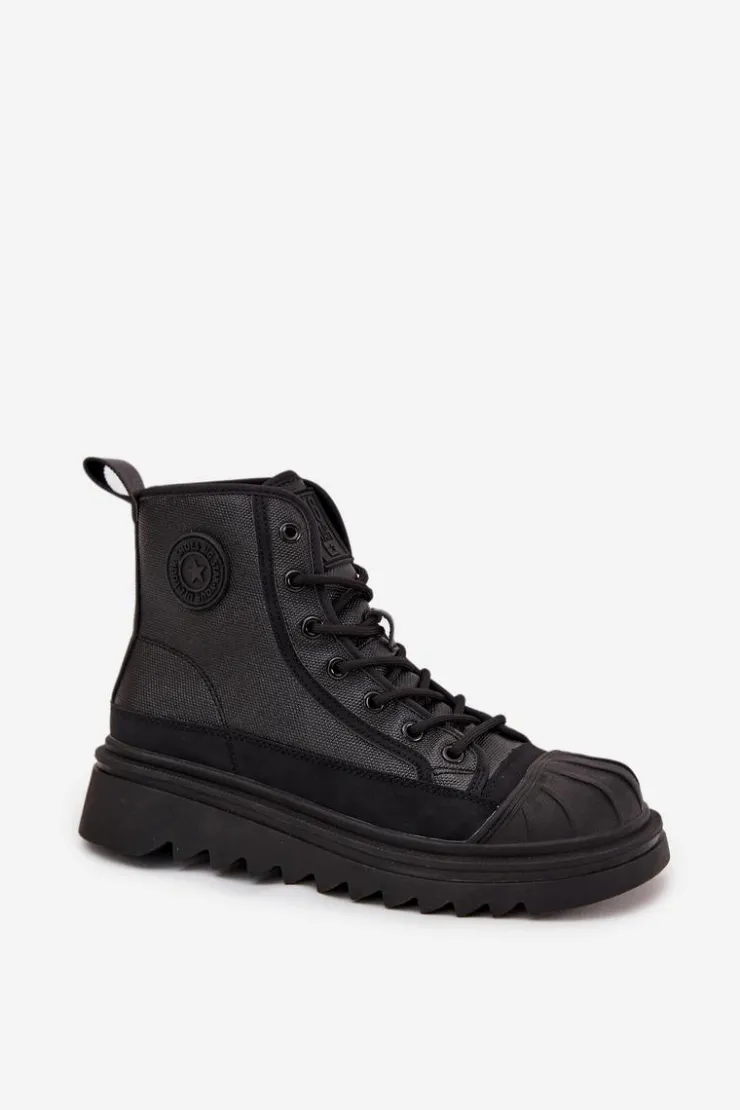 Damskie Big Star Shoes Wysokie Trampki Damskie Ocieplane Big Star OO274A355 Czarne