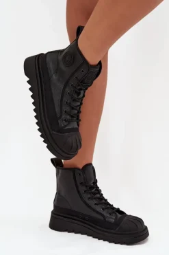 Damskie Big Star Shoes Wysokie Trampki Damskie Ocieplane Big Star OO274A355 Czarne