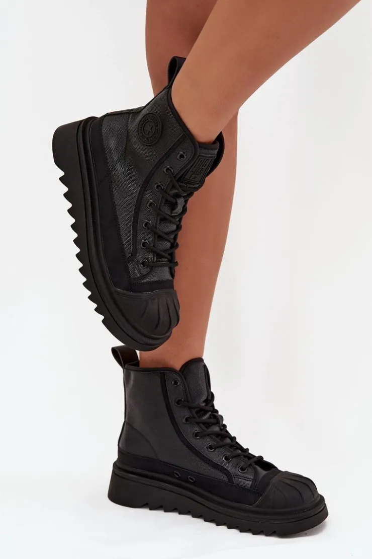 Damskie Big Star Shoes Wysokie Trampki Damskie Ocieplane Big Star OO274A355 Czarne