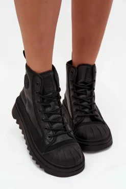 Damskie Big Star Shoes Wysokie Trampki Damskie Ocieplane Big Star OO274A355 Czarne