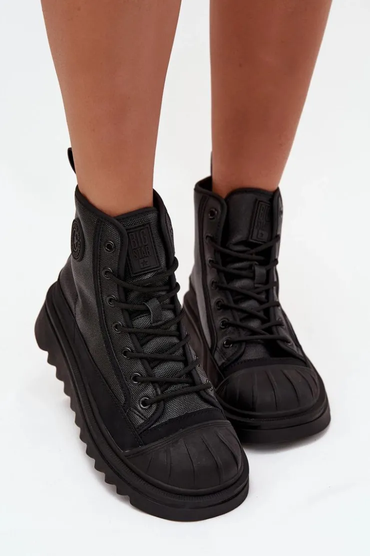 Damskie Big Star Shoes Wysokie Trampki Damskie Ocieplane Big Star OO274A355 Czarne