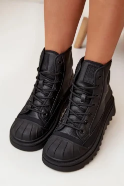 Damskie Big Star Shoes Wysokie Trampki Damskie Ocieplane Big Star OO274A355 Czarne