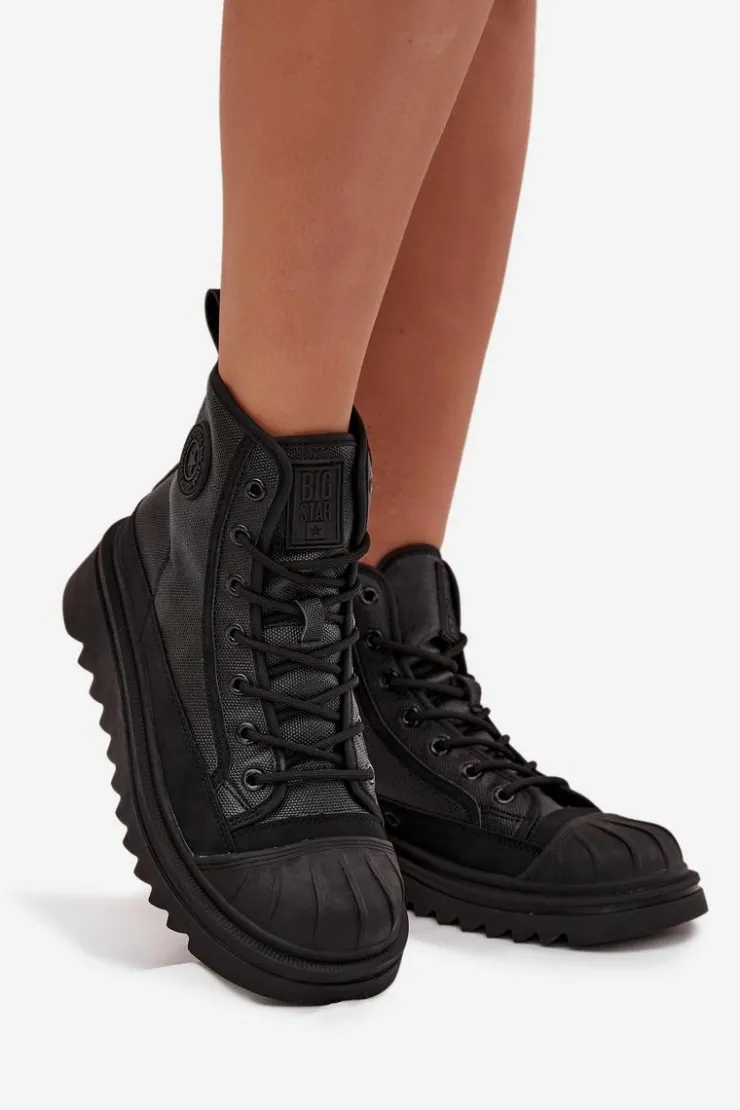 Damskie Big Star Shoes Wysokie Trampki Damskie Ocieplane Big Star OO274A355 Czarne