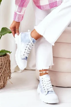 Damskie Boto Wysokie Trampki Na Dużej Podeszwie Niebieskie Z Efektem Tie-Dye Trissy