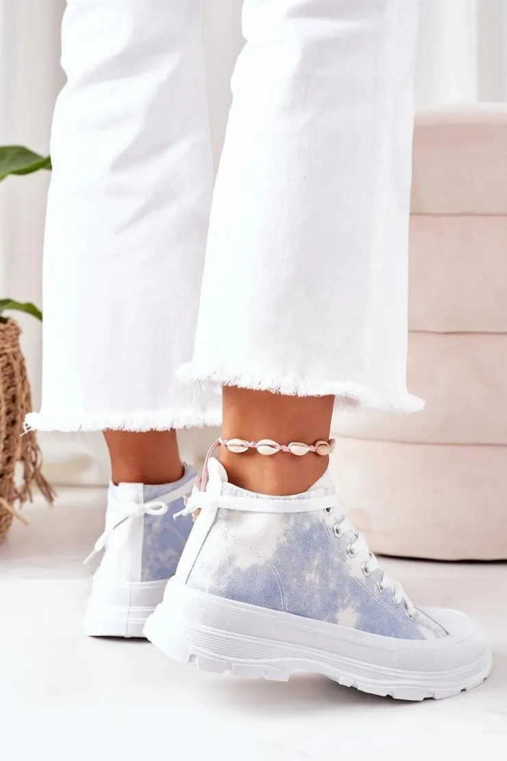 Damskie Boto Wysokie Trampki Na Dużej Podeszwie Niebieskie Z Efektem Tie-Dye Trissy