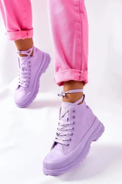 Boto Trampki Damskie Wysokie*Wysokie Trampki Na Dużej Podeszwie Fioletowe Trissy