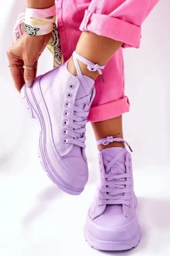 Boto Trampki Damskie Wysokie*Wysokie Trampki Na Dużej Podeszwie Fioletowe Trissy