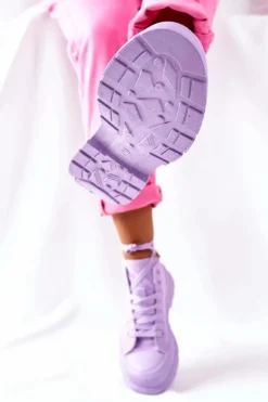 Boto Trampki Damskie Wysokie*Wysokie Trampki Na Dużej Podeszwie Fioletowe Trissy