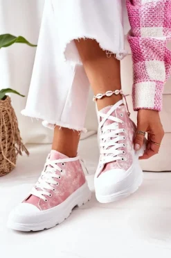 Discount Boto Wysokie Trampki Na Dużej Podeszwie Różowe Z Efektem Tie-Dye Trissy