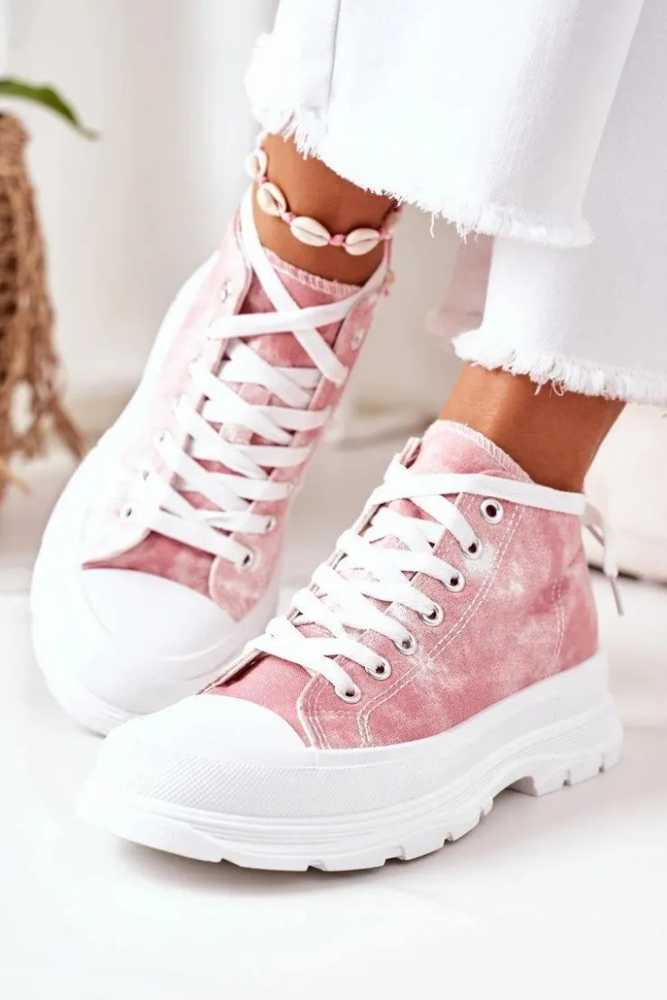 Discount Boto Wysokie Trampki Na Dużej Podeszwie Różowe Z Efektem Tie-Dye Trissy