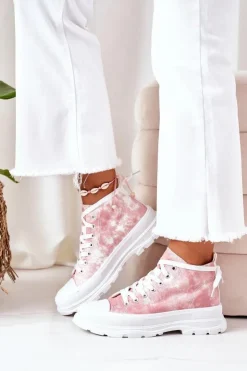 Discount Boto Wysokie Trampki Na Dużej Podeszwie Różowe Z Efektem Tie-Dye Trissy