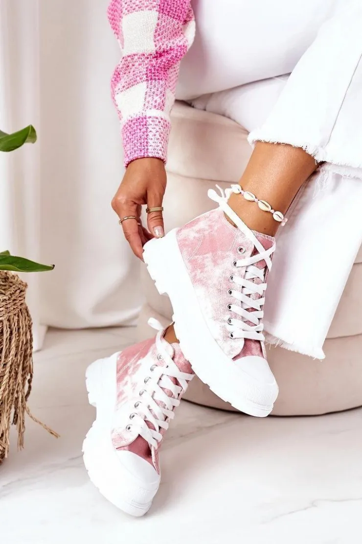 Discount Boto Wysokie Trampki Na Dużej Podeszwie Różowe Z Efektem Tie-Dye Trissy