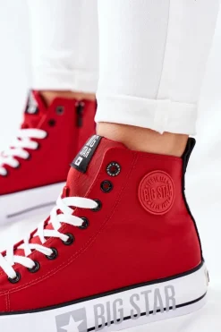 Big Star Shoes Trampki Damskie Big Star|Trampki Damskie Wysokie*Wysokie Trampki Na Platformie Big Star II274018 Czerwone