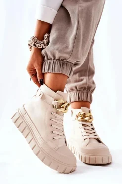 Boto Trampki Damskie Wysokie*Wysokie Trampki Na Platformie Beżowe Standies