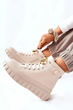 Boto Trampki Damskie Wysokie*Wysokie Trampki Na Platformie Beżowe Standies