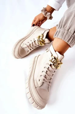 Boto Trampki Damskie Wysokie*Wysokie Trampki Na Platformie Beżowe Standies