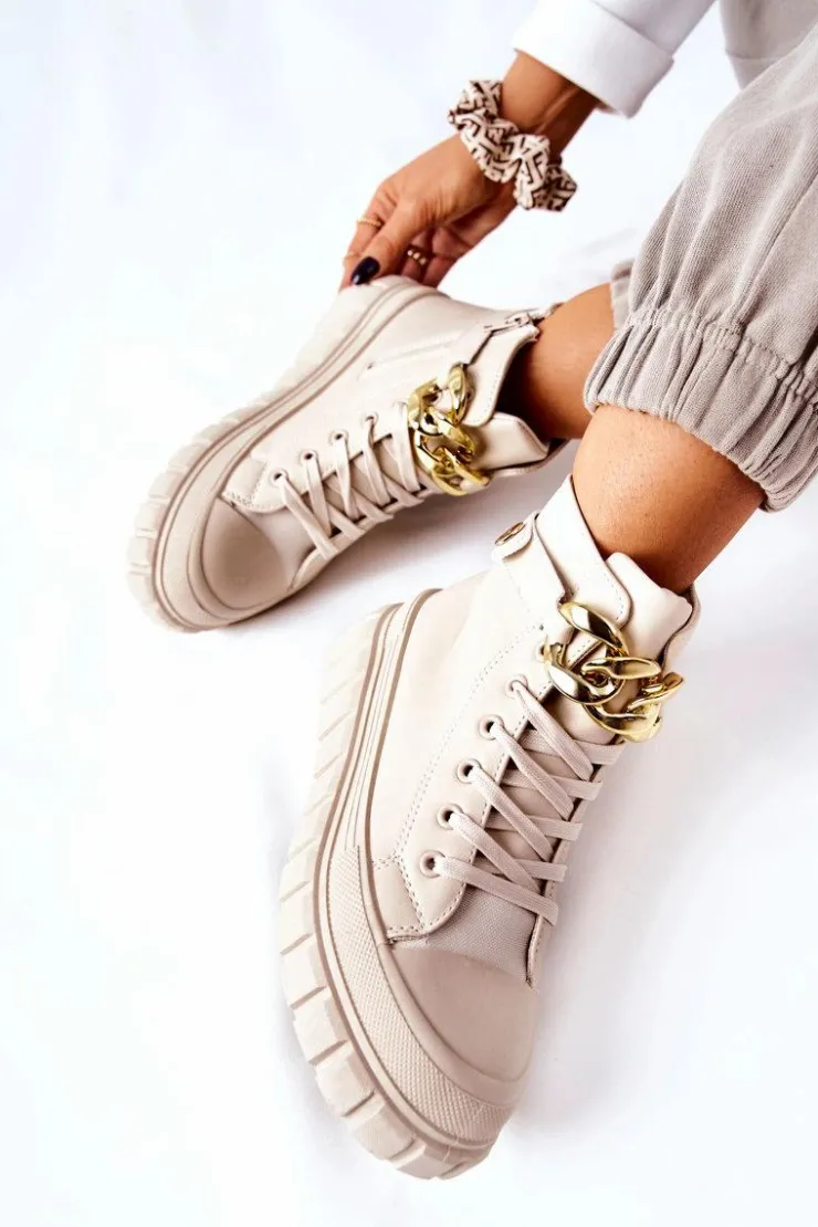 Boto Trampki Damskie Wysokie*Wysokie Trampki Na Platformie Beżowe Standies