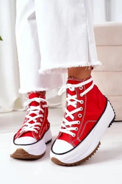Damskie Boto Wysokie Trampki Na Platformie Czerwone Electric Love