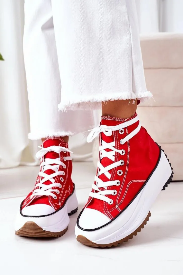 Damskie Boto Wysokie Trampki Na Platformie Czerwone Electric Love