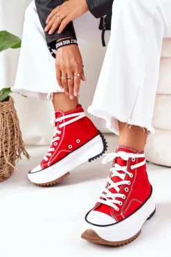 Damskie Boto Wysokie Trampki Na Platformie Czerwone Electric Love